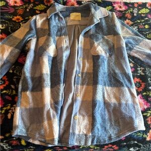 Lucky Brand Light Pink and Light Blue Plaid Flannel Shirt Size Large